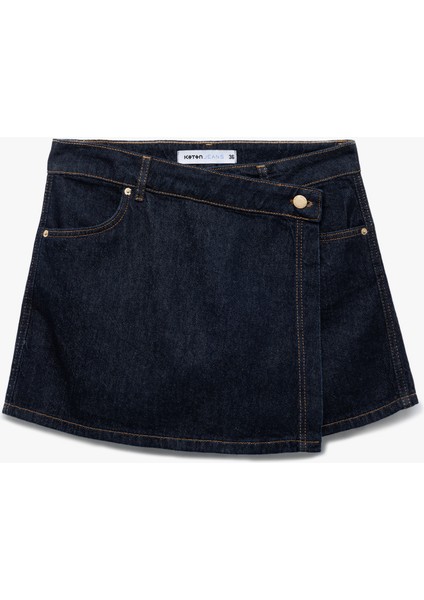 Pamuklu Normal Bel Asimetrik Kesim Düğmeli Denim Şort Etek