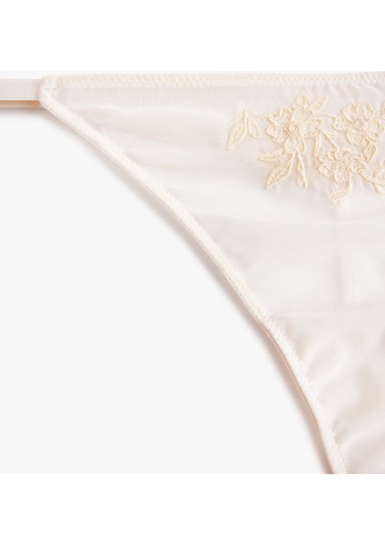 Nakış Detaylı Transparan Tül Dantelli String Külot