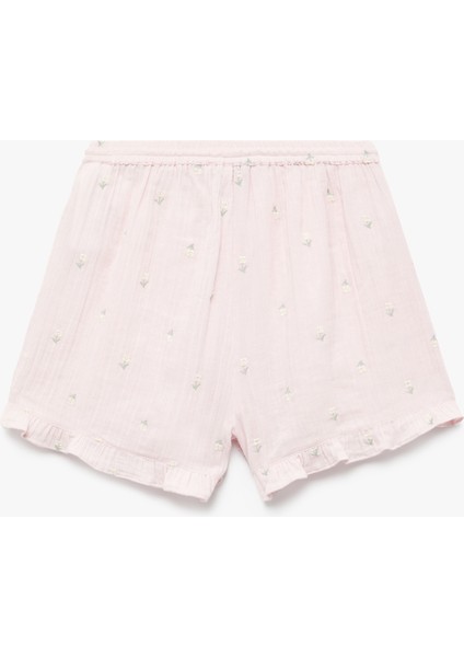 Pamuklu Rahat Kalıp Çiçek Işleme Detaylı Mini Şort Pijama Altı fiyatları