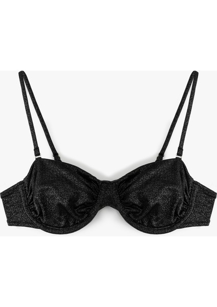 Simli Parlak Balenli Straplez Bikini Üstü