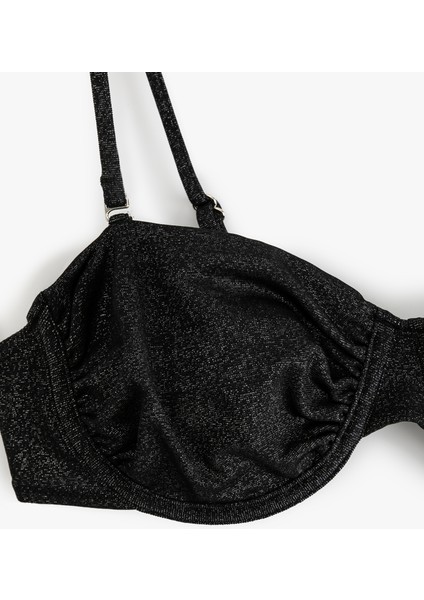 Simli Parlak Balenli Straplez Bikini Üstü