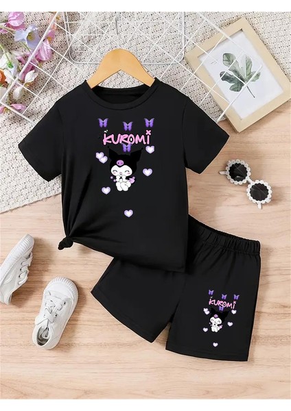 Kuromi 2704 Baskılı Şort/t-Shirt Alt-Üst Çocuk Yazlık Takım