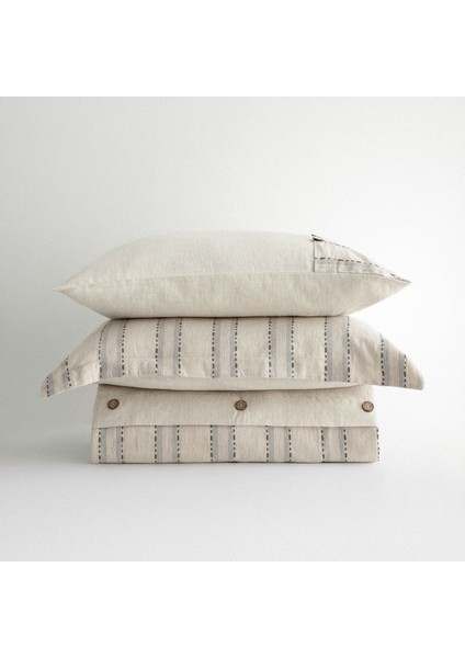 Delfin Çift Kişilik Nevresim Takımı %100 Organik Pamuk Keten Antrasit 200X220 cm