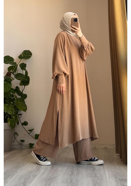 Manşet Detaylı Pantolonlu Takım - Sütlü kahve fiyatları