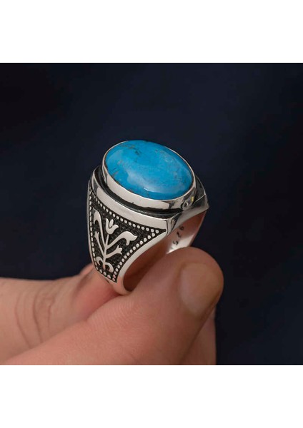 Gümüş Zirkon Turkuaz Taşlı Oval Erkek Yüzük indirimleri