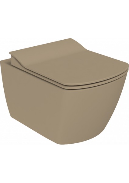 Elegant Rim-Off Duroplast Yavaş Kapanan Klozet Kapaklı Mat Cappucino Set