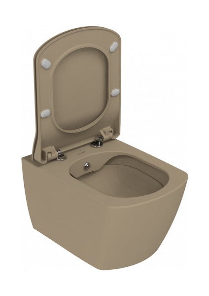 Elegant Rim-Off Duroplast Yavaş Kapanan Klozet Kapaklı Mat Cappucino Set modelleri