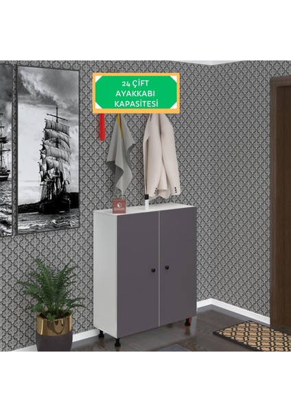 Kenzlife Ayakkabılık Galoş6 Gribyz 98*080*32 Kapaklı 6 Raflı 24 Çift Ayakkabı Kapasitesi