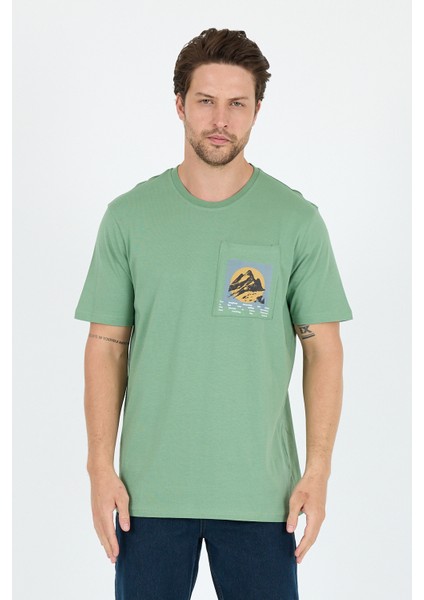 Erkek %100 Pamuk Cep Detaylı Baskılı Tişört – Bisiklet Yaka, Yazlık Model Erkek T-Shirt 0105