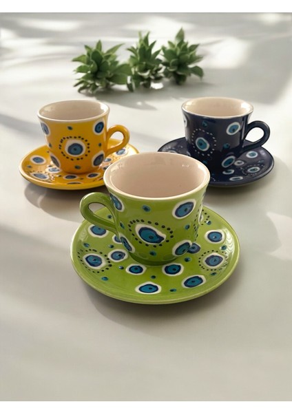 Dekoratif 3 Kişilik Şık Nazar Boncuğu Tasarımlı Tamamen El Yapımı Kahve Fincanı fiyatları