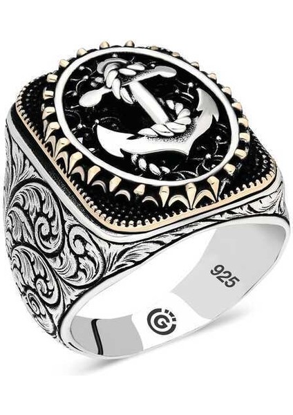 Gümüş Deniz Çapası Oval Erkek Yüzük