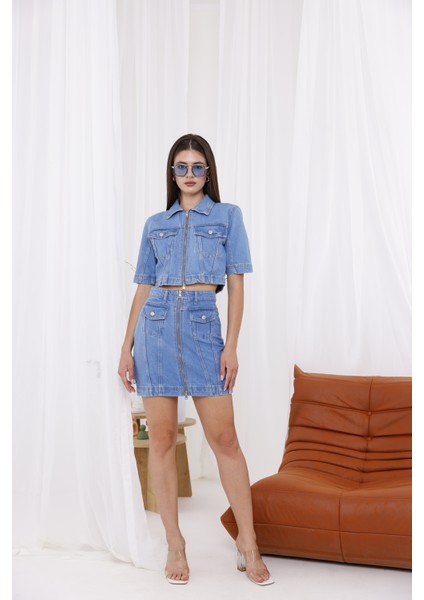 Mavi Jean Kot Etek Takım modelleri