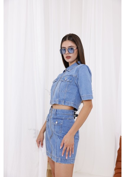Mavi Jean Kot Etek Takım