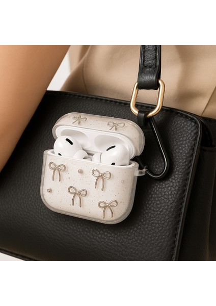 Airpods 3. Nesil ile Uyumlu Glitter Silikon Kılıf Şeffaf Simli Koruyucu Fiyonk Deseniyle Askı Aparatı Dahil Çanta Kolu ve Kemer Tokasına Takılabilir Şık Tasarım Airpods 3 Için Kulaklık Kılıfı modelleri