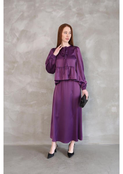 Yaka Biye Detay Etekli Takım-Mor fiyatları