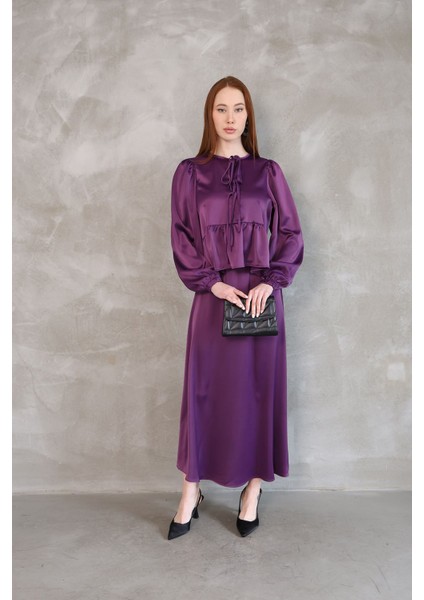 Yaka Biye Detay Etekli Takım-Mor modelleri