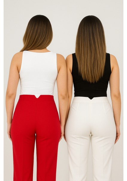 Kadın 2'li Premium Kalite Siyah-Beyaz Kalın Askılı Havuz Yaka Bluz fiyatları