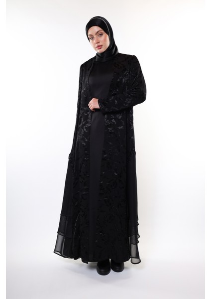 Jessica Kumaş Siyah Desenli Şık Abaya – Tesettür Moda (Sadece Abaya)