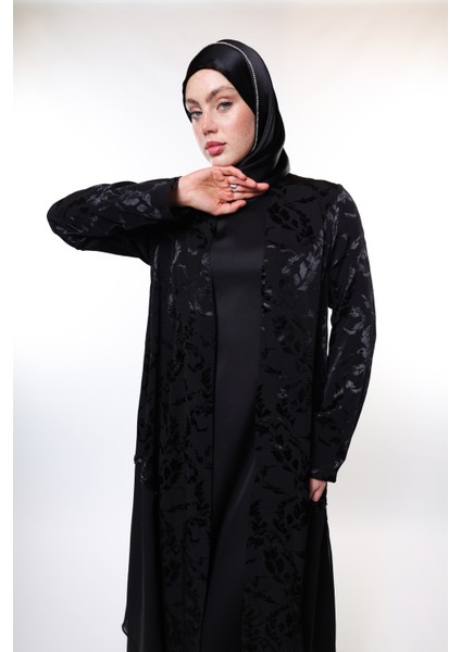 Jessica Kumaş Siyah Desenli Şık Abaya – Tesettür Moda (Sadece Abaya)