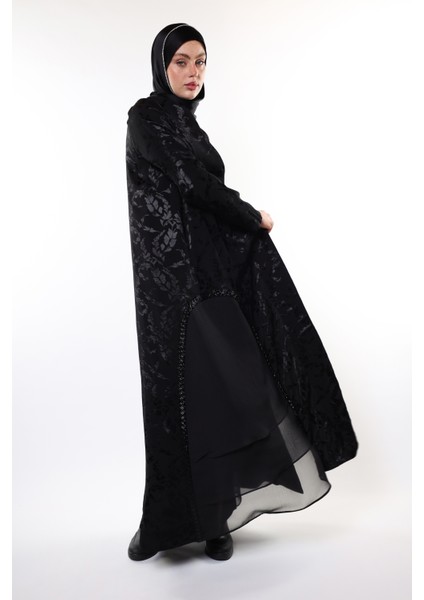 Jessica Kumaş Siyah Desenli Şık Abaya – Tesettür Moda (Sadece Abaya)