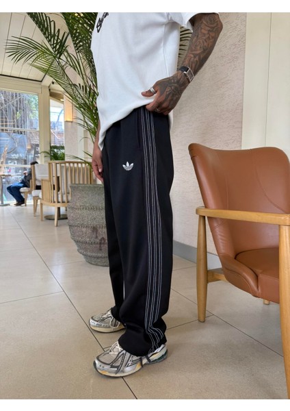 Cift Ters Şeritli Premium Baggy Eşofman - Siyah