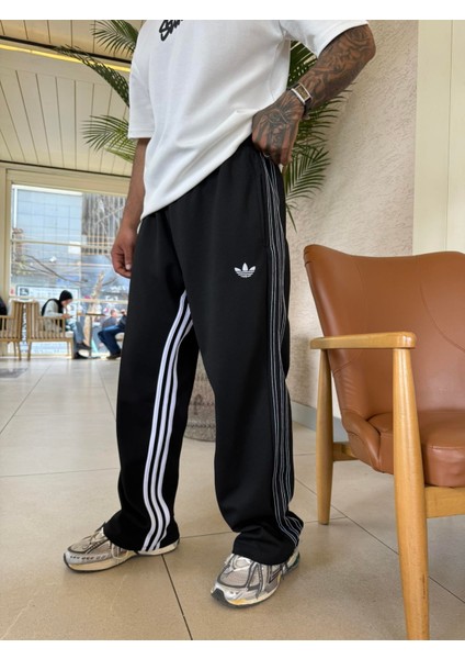 Cift Ters Şeritli Premium Baggy Eşofman - Siyah
