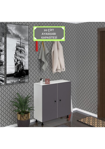 Kenzlife Ayakkabılık Galoş5 Gribyz 83*080*32 Kapaklı 5 Raflı 20 Çift Ayakkabı Kapasitesi