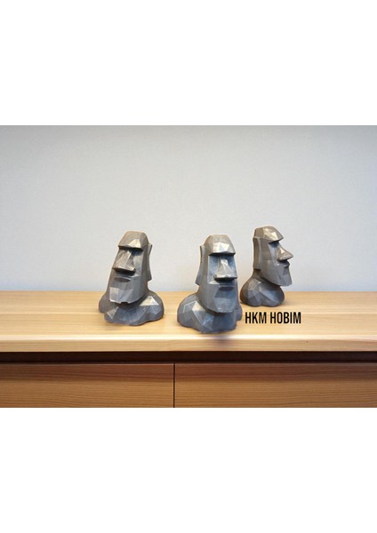 Moai Heykel Biblo 3’lü Set – Dekoratif Mini Masaüstü Figür (9x7,5 Cm)