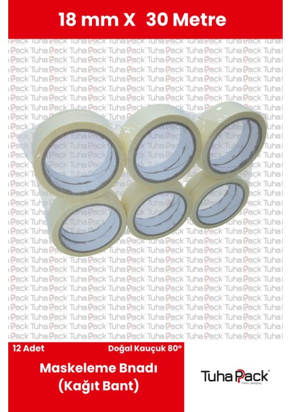 Maskeleme Bandı 18MM x 30M Krem (12 Adet) (Kağıt Bant) - Oto Boya, Fırın ve Dekorasyon Bandı
