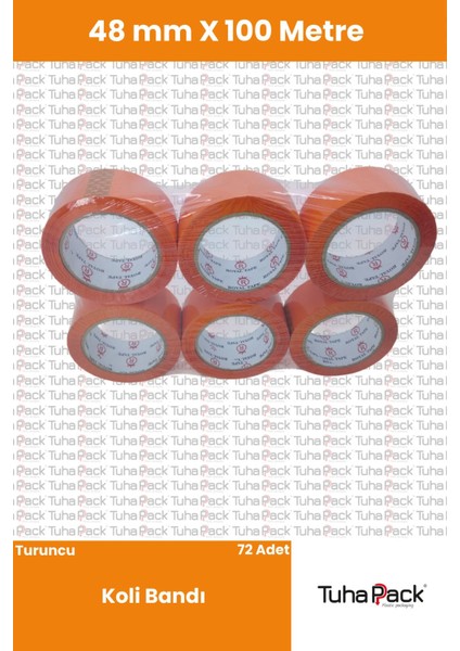 Turuncu Koli Bandı 45MM x 100M (72 Adet) - Güçlü Yapışkanlı Koli Bandı