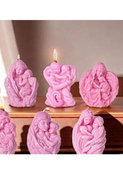 Anne Kız Sevgi Temalı Kalpli Dekoratif Mum Anneler Günü Annelere Özel Mum fiyatları