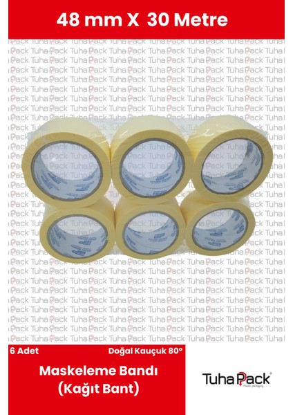 Maskeleme Bandı 48MM x 30M Krem (6 Adet) (Kağıt Bant) - Oto Boya, Fırın ve Dekorasyon Bandı