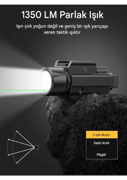 Yeşil Lazerli & Şarj Edilebilir 1350 Lümen Taktik Fener