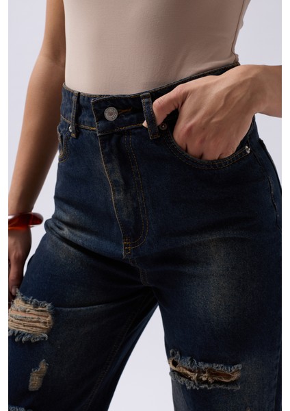 Lazer Kesim Wide Leg Yüksek Bel Mavi Jean fırsatları