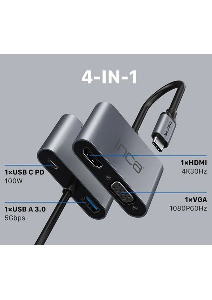 ITPC-06T 15CM Tip-C=>hdmı+Vga+Usb Hub