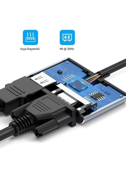 ITPC-06T 15CM Tip-C=>hdmı+Vga+Usb Hub