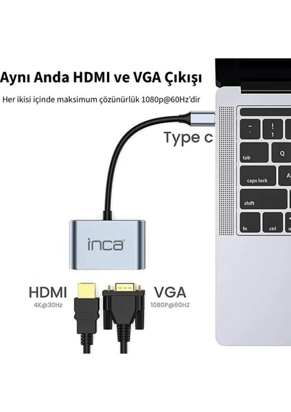 ITPC-06T 15CM Tip-C=>hdmı+Vga+Usb Hub