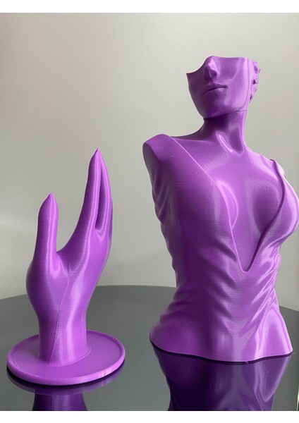 Mor Renk Dekoratif Takı Mankeni ve El 2'li Set Takı Teşhir Standı 30 ve 18 cm Takı Organizeri Küpe
