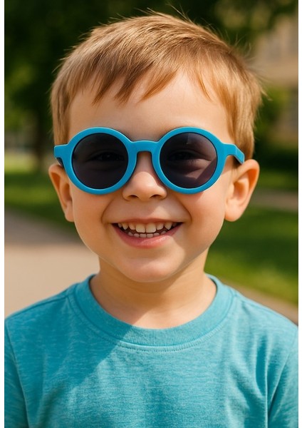 Kids Güneş Gözlüğü Mavi Yuvarlak Çerçeve Uv 400 Korumalı Ce Belgeli Çocuk Güneş Gözlüğü