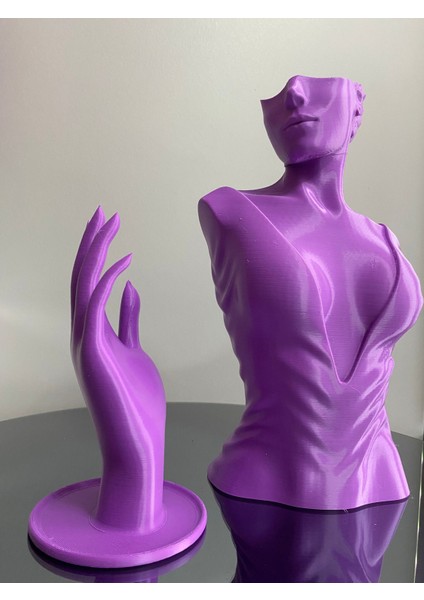 Mor Renk Dekoratif Takı Mankeni ve El 2'li Set Takı Teşhir Standı 30 ve 18 cm Takı Organizeri Küpe