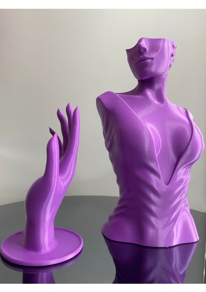 Mor Renk Dekoratif Takı Mankeni ve El 2'li Set Takı Teşhir Standı 30 ve 18 cm Takı Organizeri Küpe