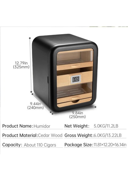 Camlı 5 Çekmeceli Puro Kutusu Humidor Siyah 80's modelleri