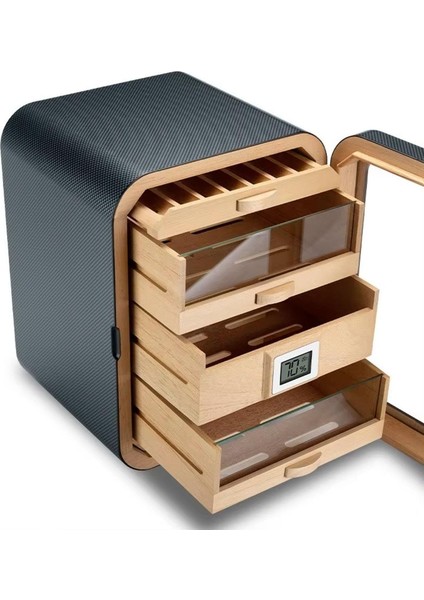 Camlı 5 Çekmeceli Puro Kutusu Humidor Siyah 80's fırsatları