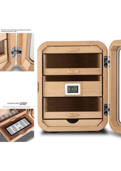Camlı 5 Çekmeceli Puro Kutusu Humidor Siyah 80's indirimleri