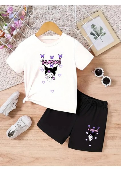 Kuromi 2704 Baskılı Şort/t-Shirt Alt-Üst Çocuk Yazlık Takım