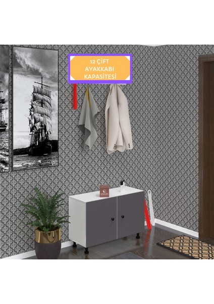 Kenzlife Ayakkabılık Galoş3 Gribyz 53*080*32 Kapaklı 3 Raflı 12 Çift Ayakkabı Kapasitesi
