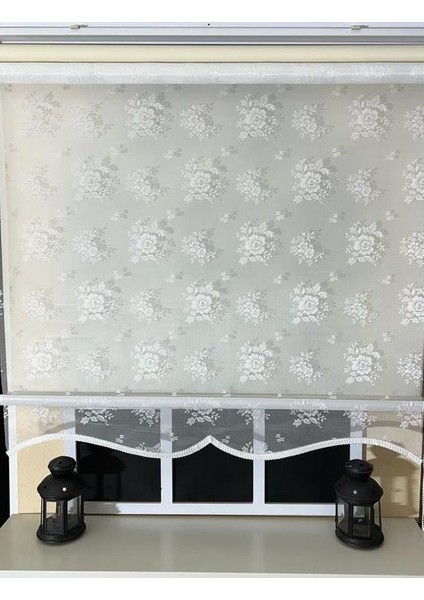 Çift Mekanizmalı Kırık Beyaz Tül Perde ve Ekru Stor Perde STB45253-V01