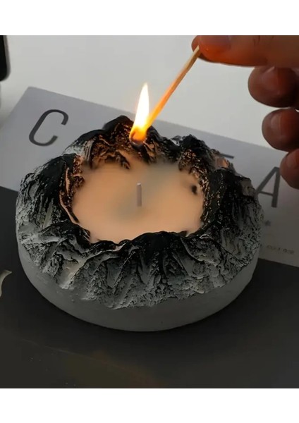 Dekoratif Masa Üstü Dağ Temalı Taş Mumluk ve Kokulu Aromaterapi Doğal Soya Mum fiyatları