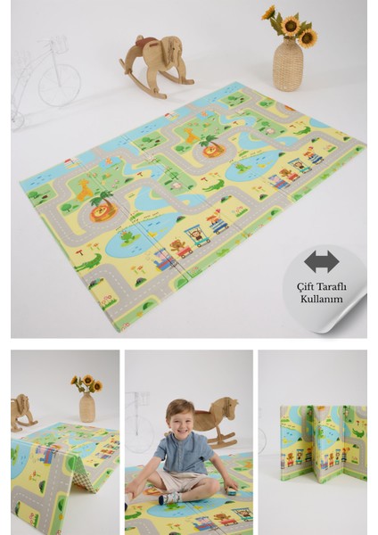 Katlanabilir Çift Taraflı Oyun Matı-Oyun Halısı 200X130X1CM (Taşıma Çantalı)