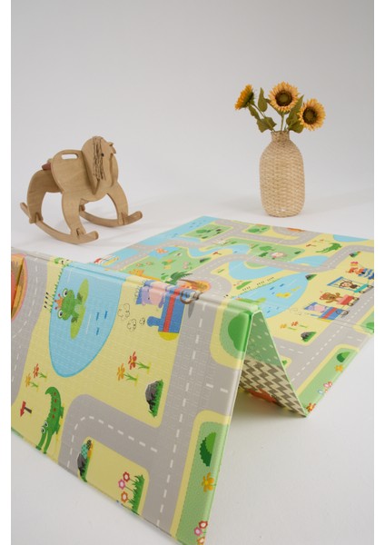 Katlanabilir Çift Taraflı Oyun Matı-Oyun Halısı 200X130X1CM (Taşıma Çantalı)